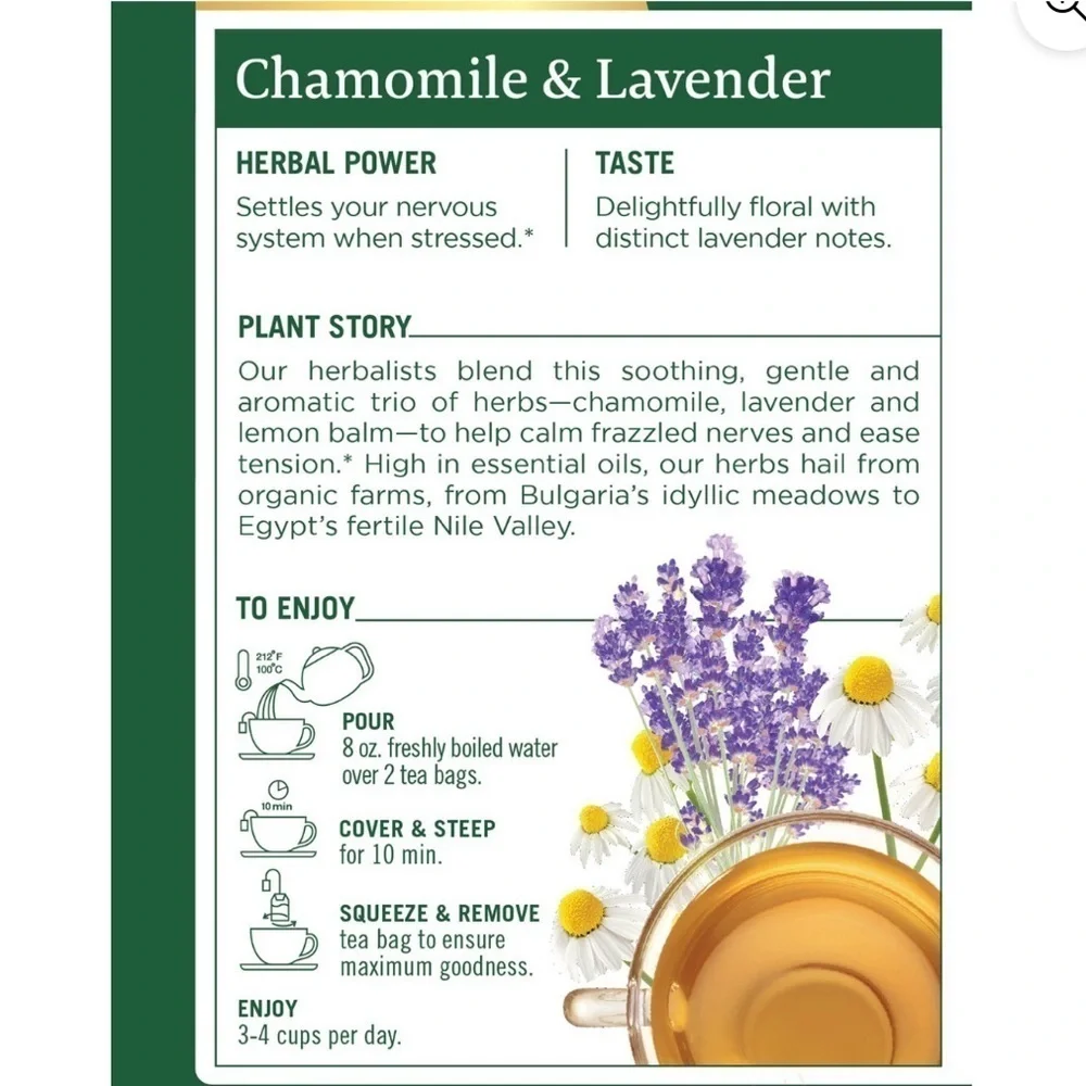 Traditional Medicinals organic chamomile with lavender teas